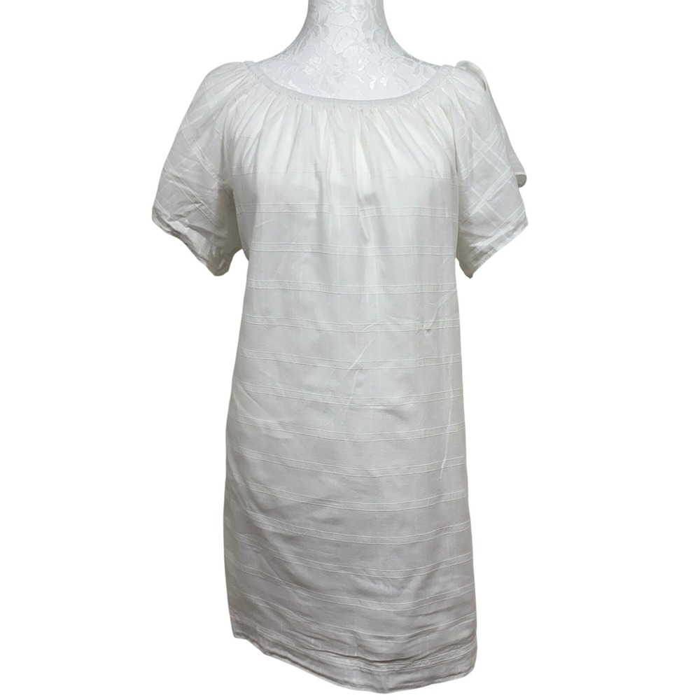 Lilla P White Stripe Off Shoulder Raglan Puff Sleeve Mini Sun Dress Womens Small